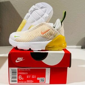Nike Air Max 270 (TD), Size 6c, White Crimson Bliss